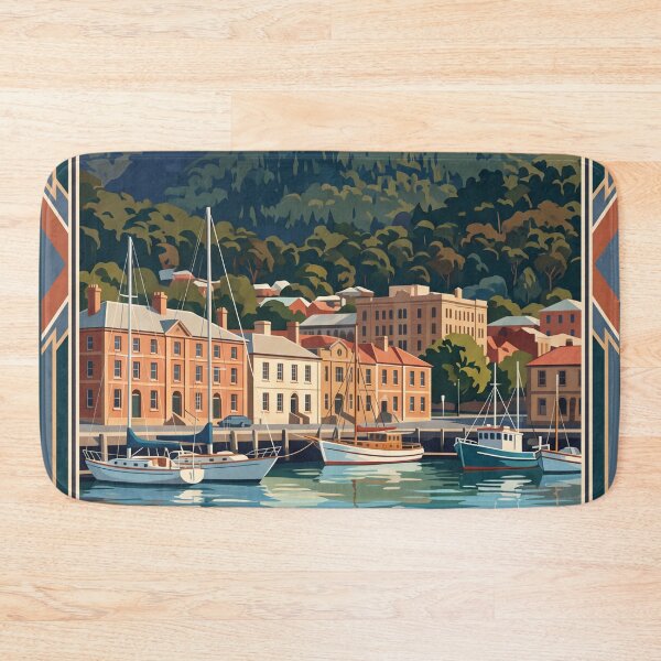 Item preview, Hobart Tasmania Vintage Travel Poster – Waterfront & Mount Wellington Art designed and sold by Bomax121.