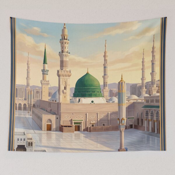 Item preview, Medina Saudi Arabia Vintage Travel Poster – Prophet’s Mosque & Green Dome Art designed and sold by Bomax121.