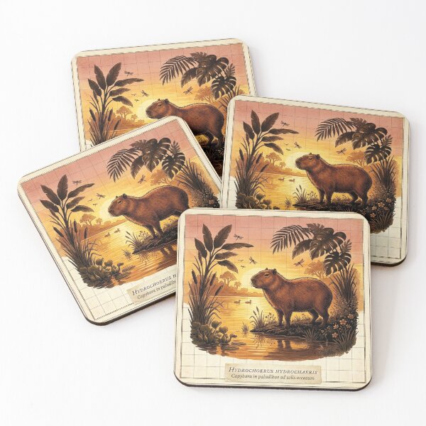 Item preview, Capybara Sunset Art Vintage Wildlife Illustration designed and sold by CalmCapy Co.