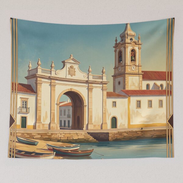 Item preview, Faro Algarve Portugal Vintage Travel Poster – Old Town Arch & Waterfront Art designed and sold by Bomax121.