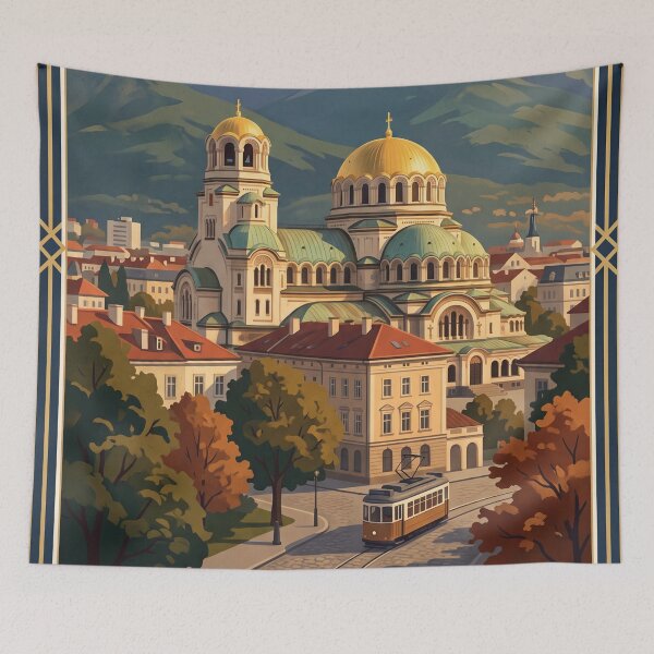 Item preview, Sofia Bulgaria Vintage Travel Poster – Alexander Nevsky Cathedral & Vitosha Art designed and sold by Bomax121.