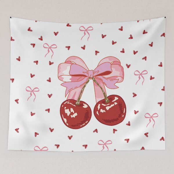 Item preview, Cute Coquette Cherry with Pink Ribbon Bow designed and sold by PMSNshop.