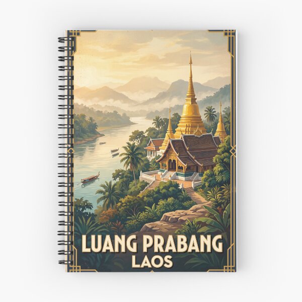 Item preview, Luang Prabang Laos Vintage Travel Poster – Golden Temple & Mekong River Art designed and sold by Bomax121.
