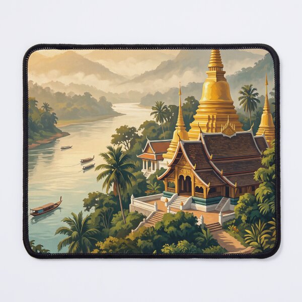 Item preview, Luang Prabang Laos Vintage Travel Poster – Golden Temple & Mekong River Art designed and sold by Bomax121.