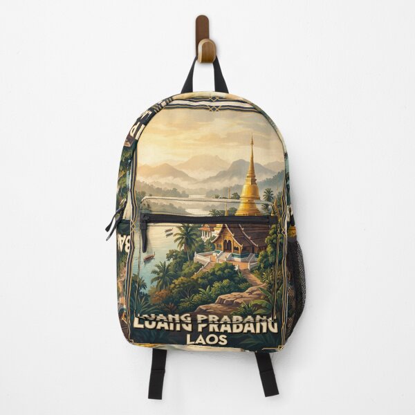 Item preview, Luang Prabang Laos Vintage Travel Poster – Golden Temple & Mekong River Art designed and sold by Bomax121.