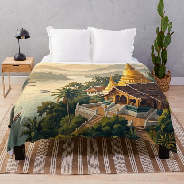 Item preview, Luang Prabang Laos Vintage Travel Poster – Golden Temple & Mekong River Art designed and sold by Bomax121.