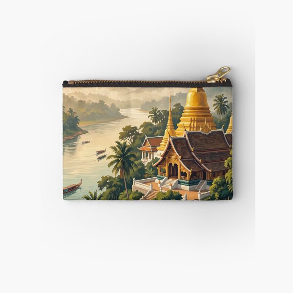 Item preview, Luang Prabang Laos Vintage Travel Poster – Golden Temple & Mekong River Art designed and sold by Bomax121.