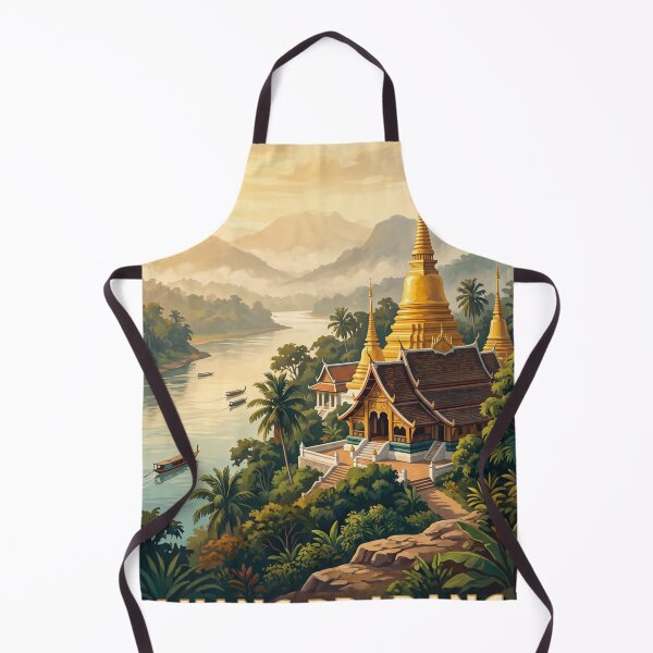 Item preview, Luang Prabang Laos Vintage Travel Poster – Golden Temple & Mekong River Art designed and sold by Bomax121.