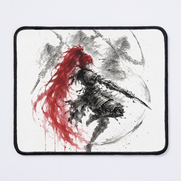 Item preview, Crimson Haired Female Sword Warrior Ink Art designed and sold by MouradStudio.