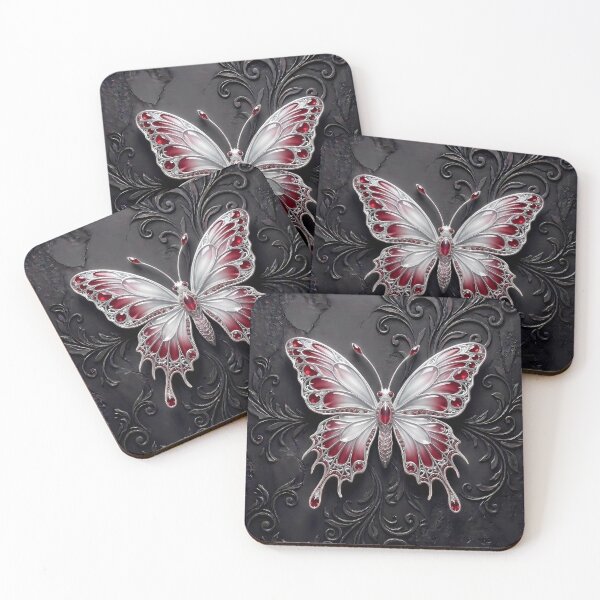 Item preview, Red and White Gothic Butterfly on Black Aesthetic Background designed and sold by LuisWorks.
