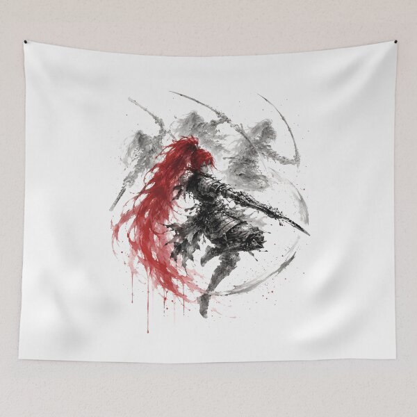 Item preview, Crimson Haired Female Sword Warrior Ink Art designed and sold by MouradStudio.