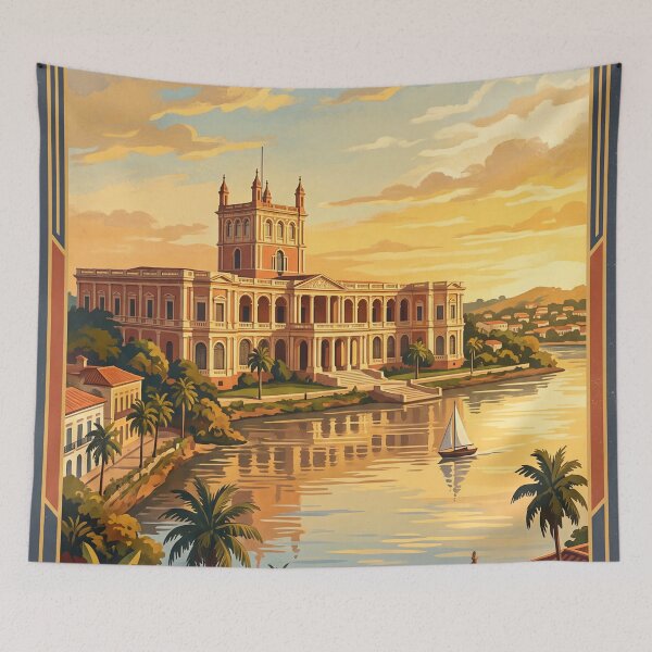 Item preview, Asuncion Paraguay Vintage Travel Poster – Palacio de los Lopez & River Art designed and sold by Bomax121.