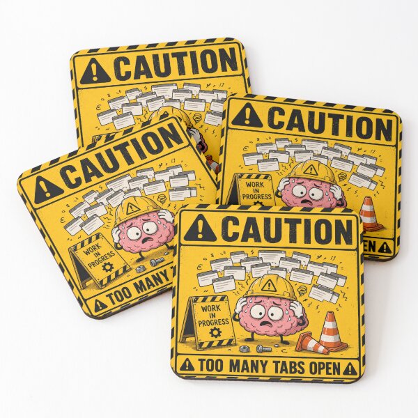 Item preview, Caution: Too Many Tabs Open | Funny Brain Buffering Sticker & T-Shirt designed and sold by FuzzDrive.