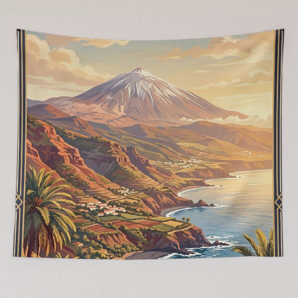 Item preview, Tenerife Canary Islands Vintage Travel Poster – Mount Teide & Atlantic Coast Art designed and sold by Bomax121.
