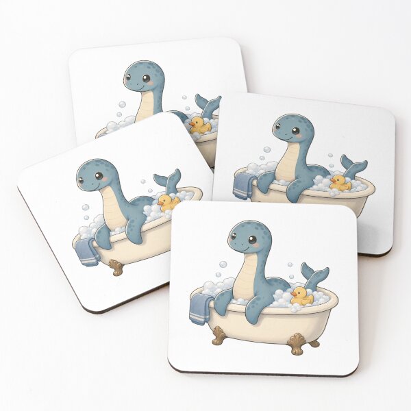 Item preview, Tiny Nessie in a Bathtub with a Rubber Duck | Cozy Cryptid Storm Blue designed and sold by StickyGuys.