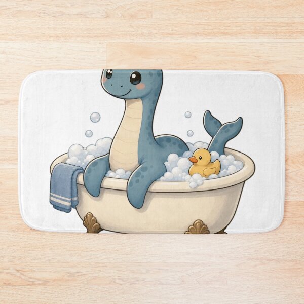 Item preview, Tiny Nessie in a Bathtub with a Rubber Duck | Cozy Cryptid Storm Blue designed and sold by StickyGuys.