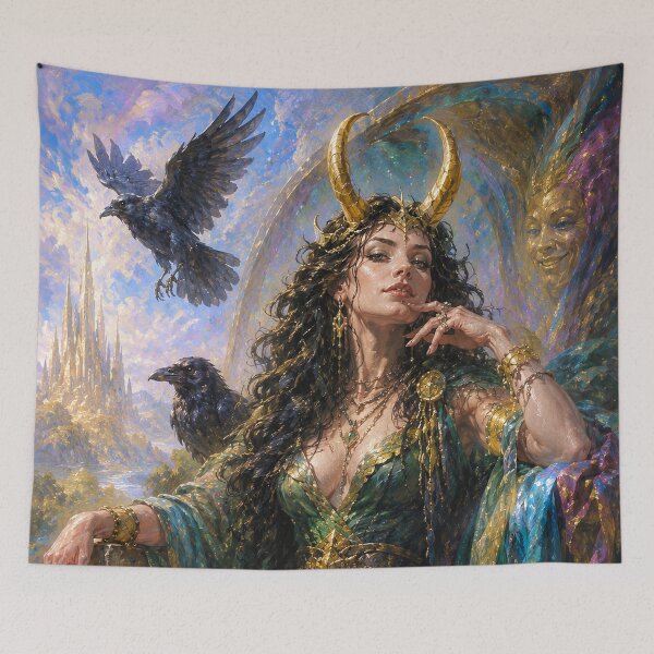 Item preview, Loki a cunning trickster, shape-shifter, and agent of chaos painting. designed and sold by GalleryKauffeld.