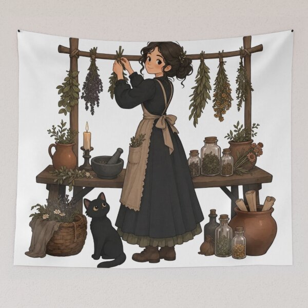Item preview, Cottagegoth Herbalist at the Drying Rack | Green Witch Olive and Charcoal designed and sold by StickyGuys.