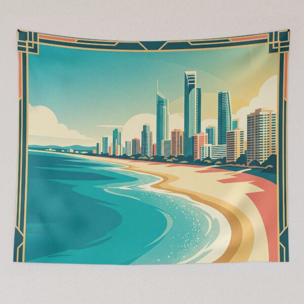 Item preview, Gold Coast Australia Vintage Travel Poster – Skyline, Beach & Pacific Coast Art designed and sold by Bomax121.
