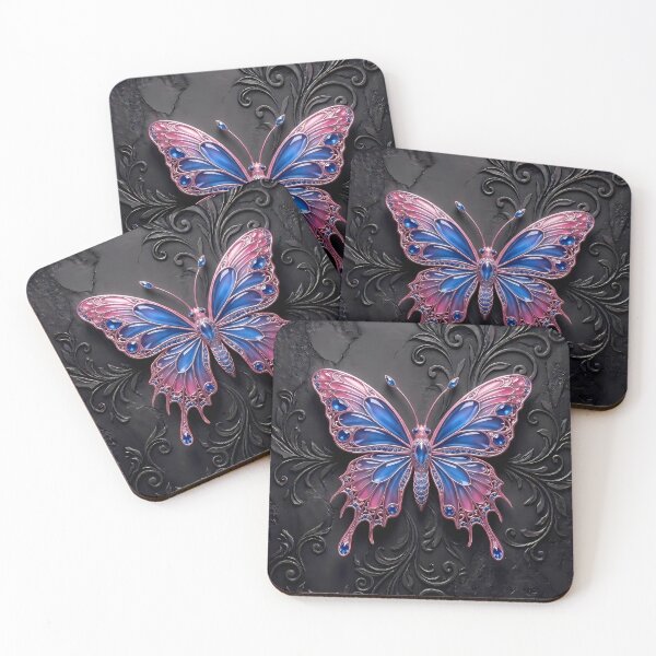 Item preview, Dark Blue and Pink Gothic Butterfly on Black Aesthetic Background designed and sold by LuisWorks.