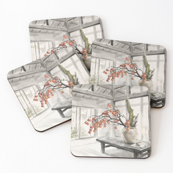 Item preview, Sumi-e Autumn Persimmon Ikebana Art designed and sold by conohitoAI-ArtGallery.