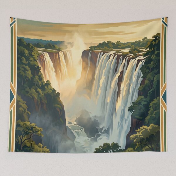 Item preview, Victoria Falls Zambia Vintage Travel Poster – Zambezi River & Waterfall Art designed and sold by Bomax121.