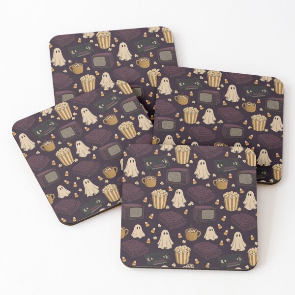 Item preview, Cozy Horror Movie Night Seamless Pattern | Retro Halloween Deep Plum designed and sold by StickyGuys.