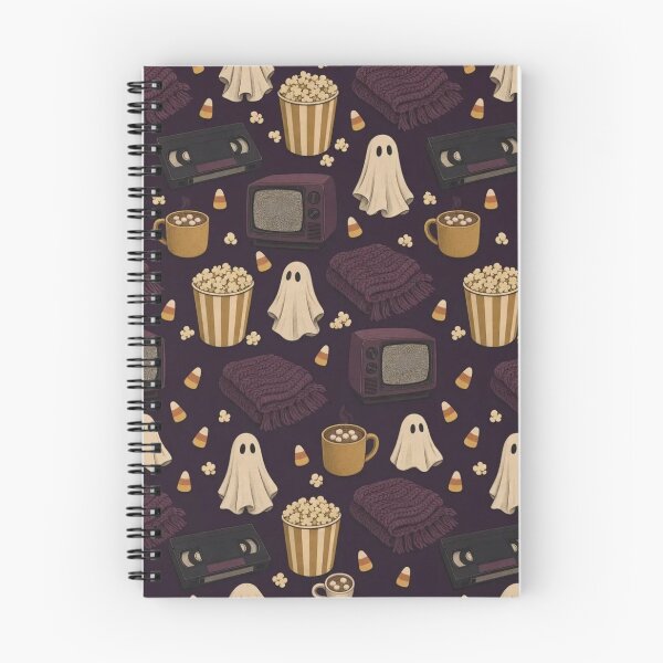 Item preview, Cozy Horror Movie Night Seamless Pattern | Retro Halloween Deep Plum designed and sold by StickyGuys.