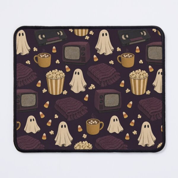 Item preview, Cozy Horror Movie Night Seamless Pattern | Retro Halloween Deep Plum designed and sold by StickyGuys.