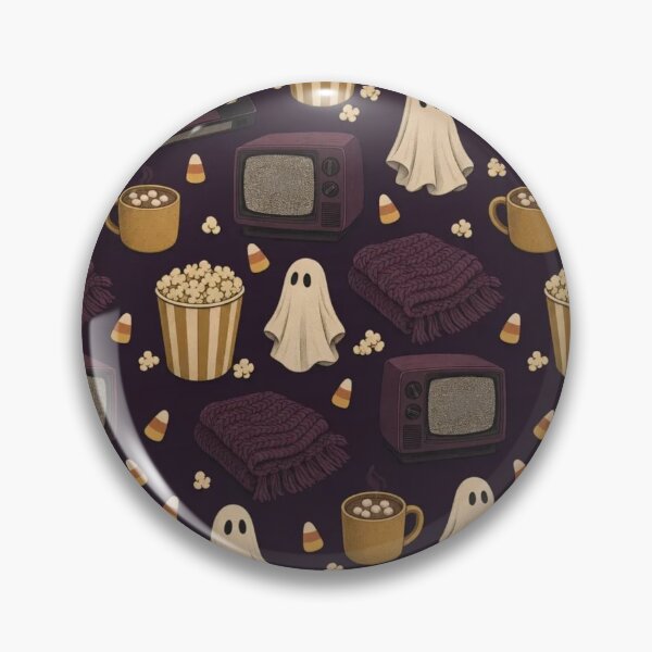 Item preview, Cozy Horror Movie Night Seamless Pattern | Retro Halloween Deep Plum designed and sold by StickyGuys.