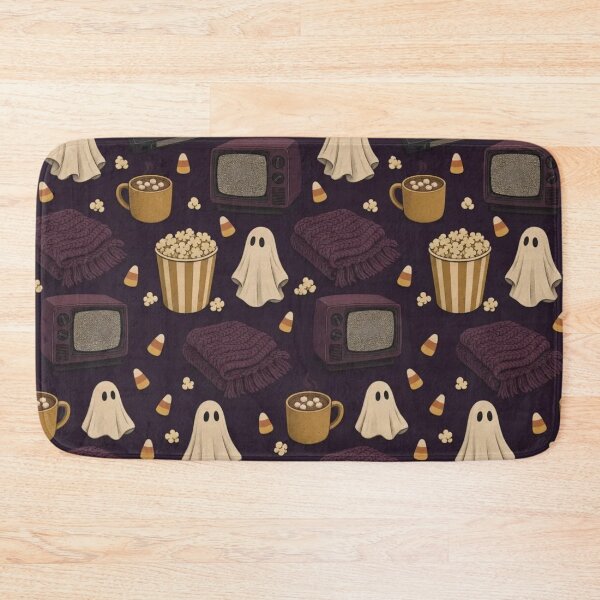 Item preview, Cozy Horror Movie Night Seamless Pattern | Retro Halloween Deep Plum designed and sold by StickyGuys.
