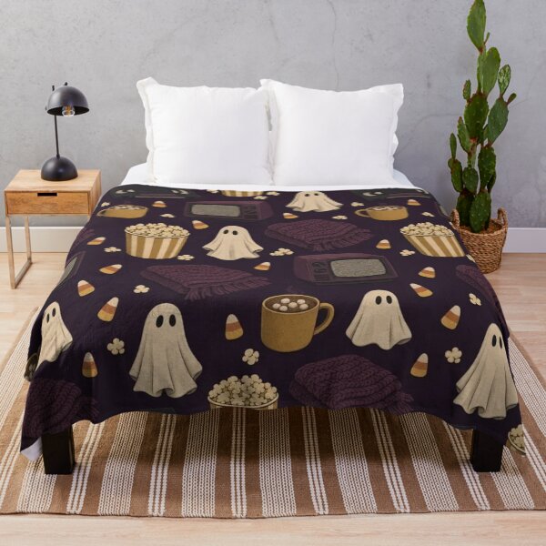 Item preview, Cozy Horror Movie Night Seamless Pattern | Retro Halloween Deep Plum designed and sold by StickyGuys.