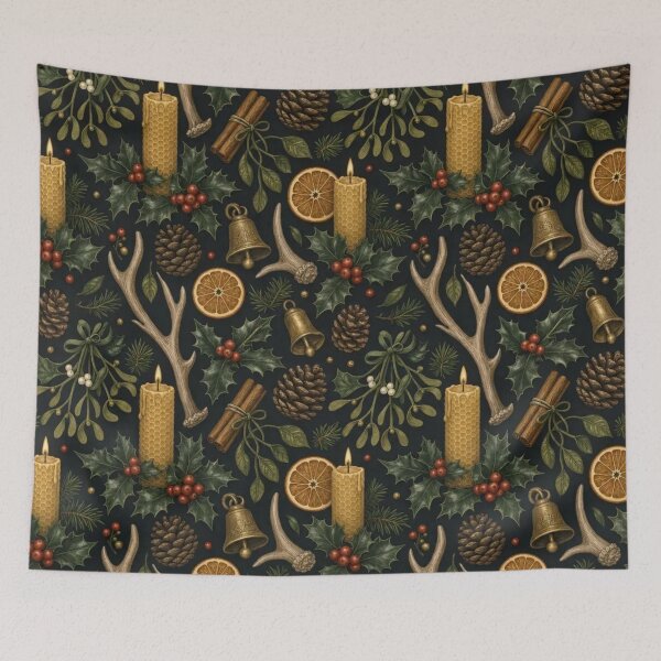 Item preview, Winter Solstice Altar Seamless Pattern | Gothic Yule Charcoal and Gold designed and sold by StickyGuys.