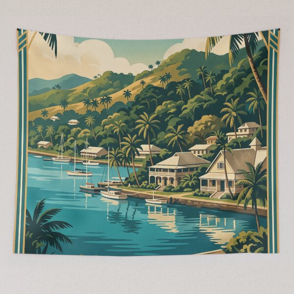 Item preview, Suva Fiji Vintage Travel Poster – Tropical Harbour & Island Landscape Art designed and sold by Bomax121.