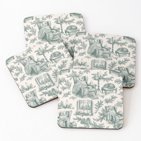 Item preview, Winter Cabin Reading Nook Toile Seamless Pattern | Cozy Hygge Spruce Green designed and sold by StickyGuys.