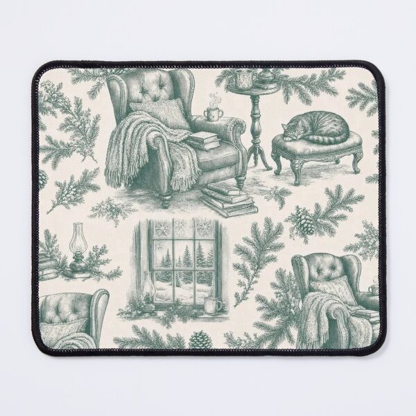 Item preview, Winter Cabin Reading Nook Toile Seamless Pattern | Cozy Hygge Spruce Green designed and sold by StickyGuys.