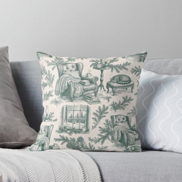 Item preview, Winter Cabin Reading Nook Toile Seamless Pattern | Cozy Hygge Spruce Green designed and sold by StickyGuys.