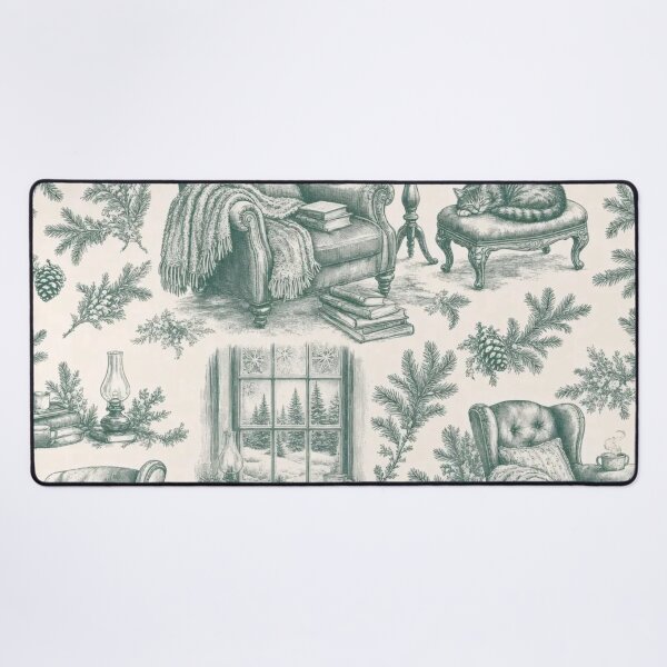 Item preview, Winter Cabin Reading Nook Toile Seamless Pattern | Cozy Hygge Spruce Green designed and sold by StickyGuys.
