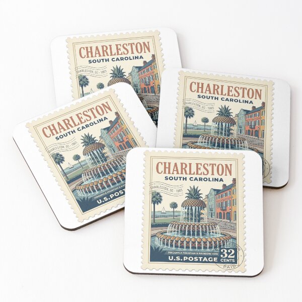 Item preview, Vintage Charleston South Carolina Pineapple Fountain Travel Stamp designed and sold by k3rstman1.