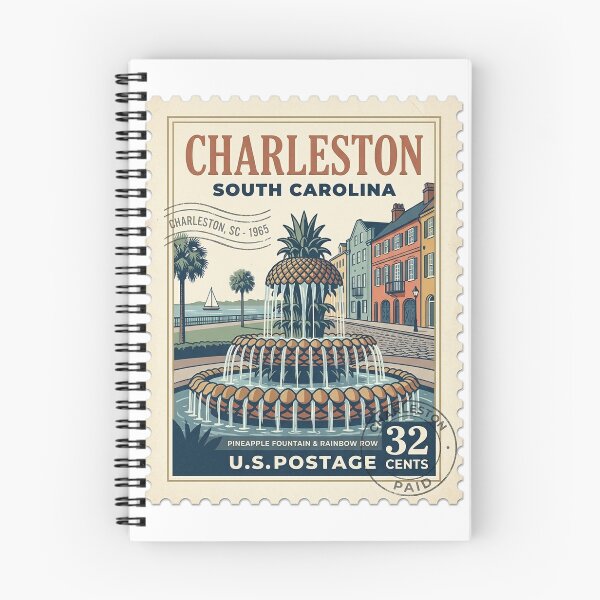 Item preview, Vintage Charleston South Carolina Pineapple Fountain Travel Stamp designed and sold by k3rstman1.