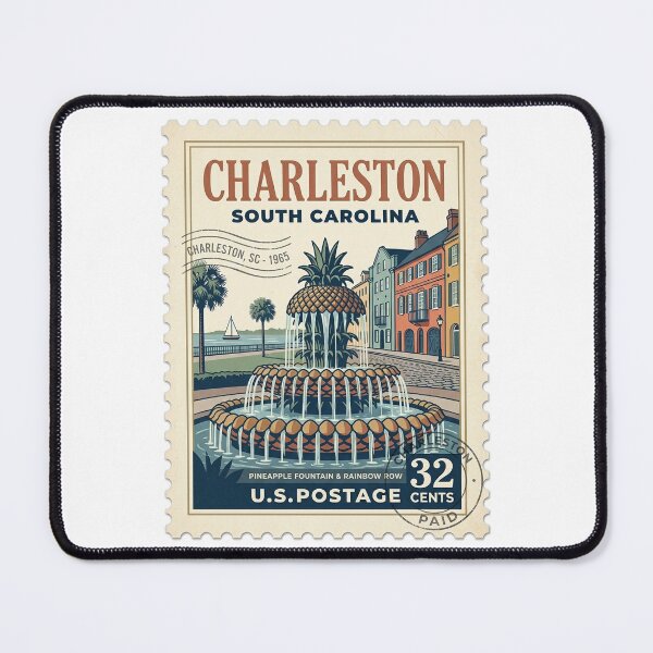 Item preview, Vintage Charleston South Carolina Pineapple Fountain Travel Stamp designed and sold by k3rstman1.
