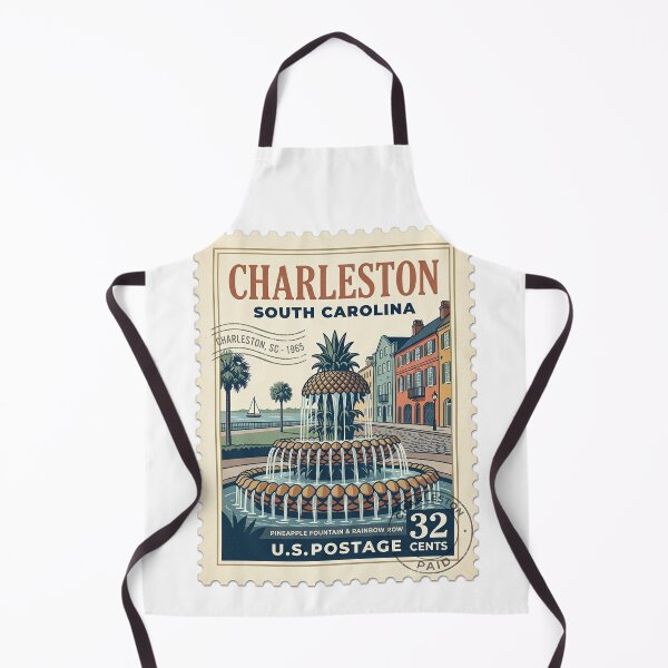 Item preview, Vintage Charleston South Carolina Pineapple Fountain Travel Stamp designed and sold by k3rstman1.