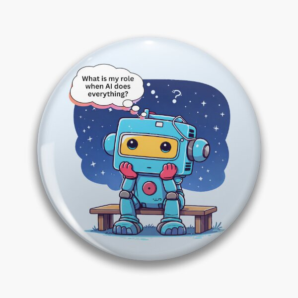 Item preview, Cute Robot Under the Stars – “What Is My Role When AI Does Everything?” designed and sold by Skaldcraft.