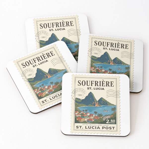 Item preview, Vintage St Lucia Pitons Soufrière Travel Stamp designed and sold by k3rstman1.
