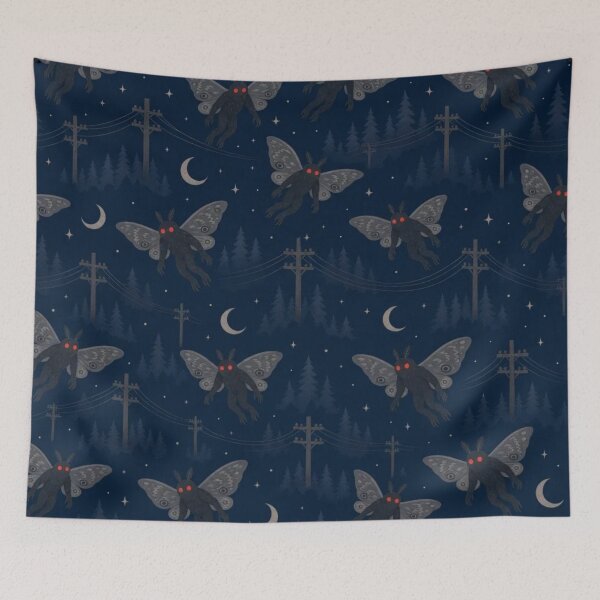 Item preview, Mothman Migration Seamless Pattern | Cryptidcore Midnight Navy designed and sold by StickyGuys.