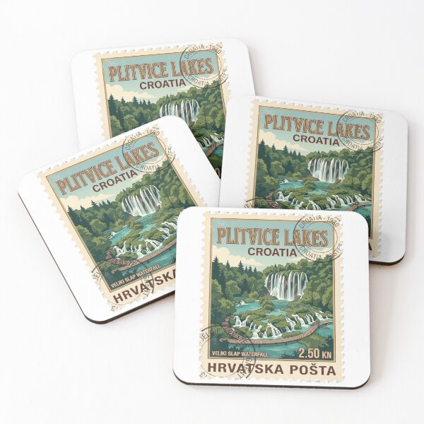 Item preview, Vintage Plitvice Lakes Croatia Waterfalls Travel Stamp designed and sold by k3rstman1.