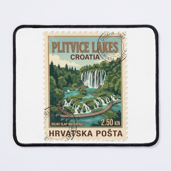 Item preview, Vintage Plitvice Lakes Croatia Waterfalls Travel Stamp designed and sold by k3rstman1.