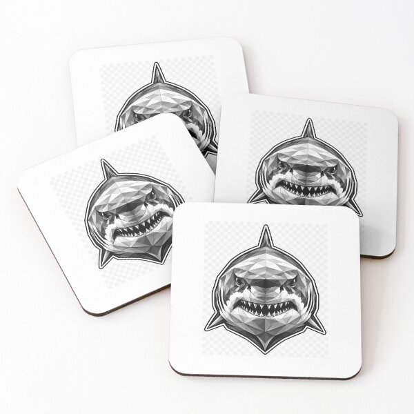 Item preview, Geometric Great White Shark Head | Low Poly Wildlife Vector | Black & White Shark Sticker designed and sold by DesertInkArt.