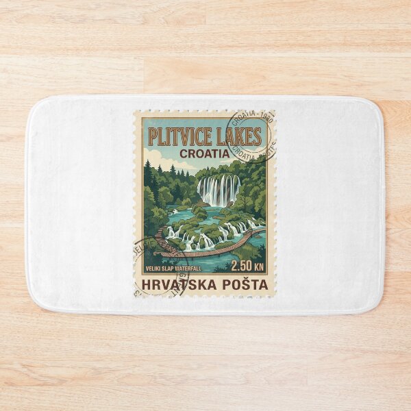 Item preview, Vintage Plitvice Lakes Croatia Waterfalls Travel Stamp designed and sold by k3rstman1.