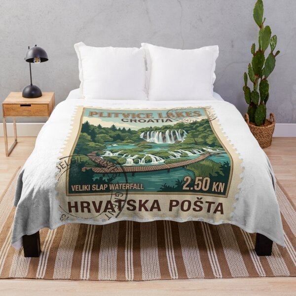 Item preview, Vintage Plitvice Lakes Croatia Waterfalls Travel Stamp designed and sold by k3rstman1.